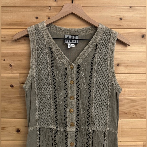 MPH Medium Rayon Lightweight Embroidered Button Front Bohemian Tank Maxi Dress - Picture 2 of 11